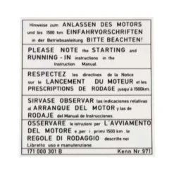 Autocollant de pare-brise pour respect du démarrage et rodage moteur