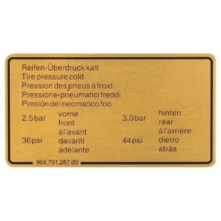 Autocollant des pressions de pneu pour Porsche 911 type 964 (1989-1994) - 2.5 et 3.0 bar