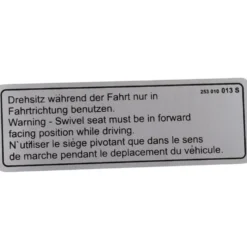 Autocollant d'information siège pivotant pour VOLKSWAGEN Transporter T25 (05/1979-07/1992)