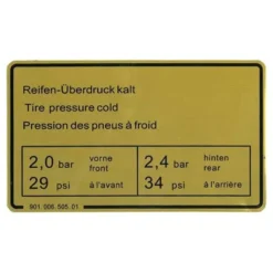 Autocollant indiquant la pression de gonflage des pneumatiques pour Porsche
