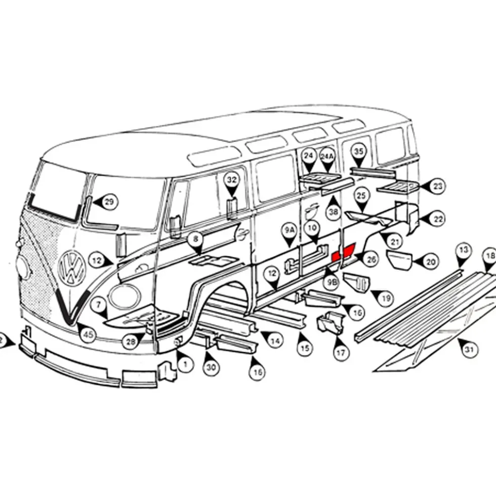 Bas d'aile arrière gauche pour VOLKSWAGEN Combi Split (-07/1967)