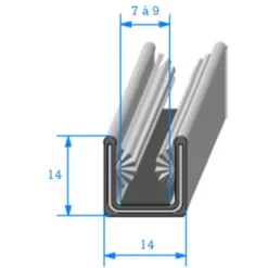 Coulisse de vitre feutrée - 14 x 14 mm