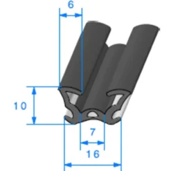 Coulisse de vitre noire floquée - 16 x 11 mm