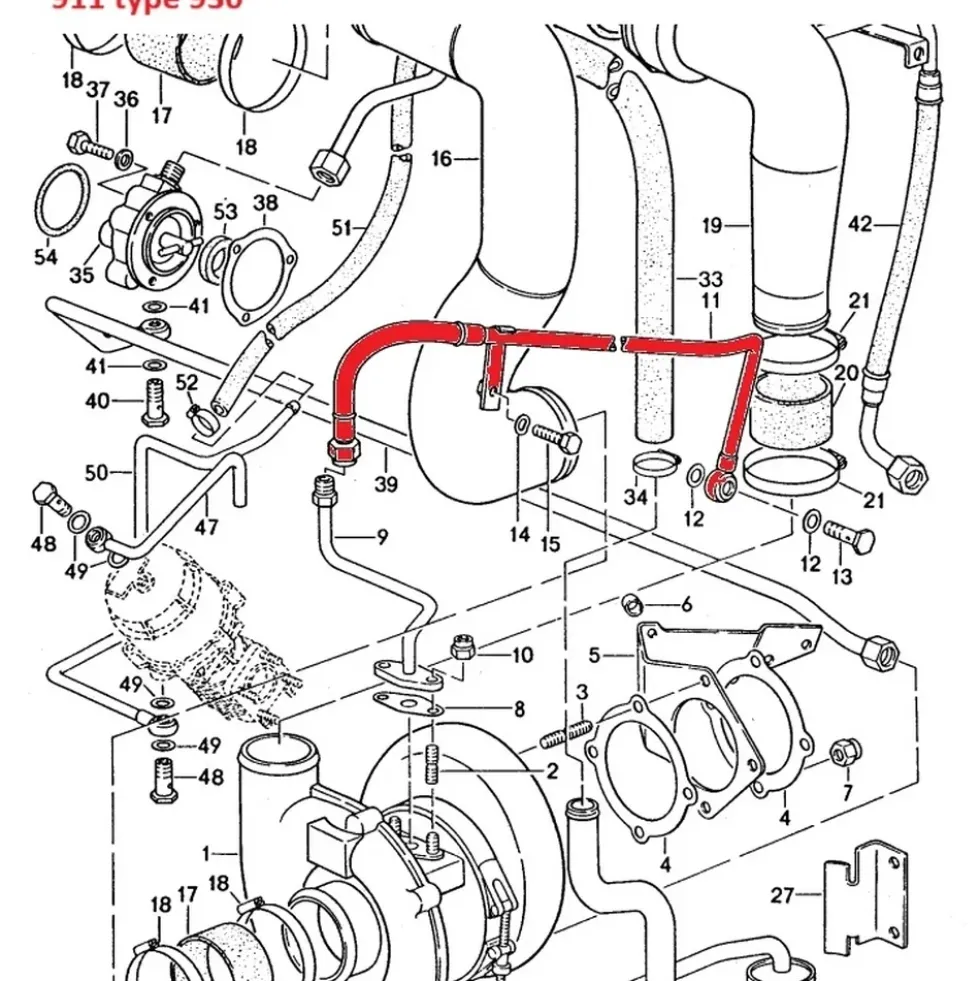Durite avec flexible sur durite rigide de Turbo pour Porsche 930 et 964 turbo (1975-1992)