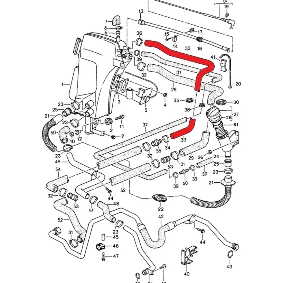 Durite de reniflard d'huile supérieure entre bâche à huile et connecteur pour Porsche 911 type 993 (1994-1998)