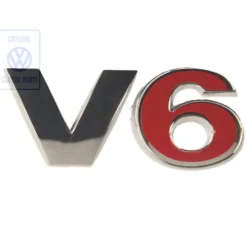 Emblème adhésif V6 chromé et rouge de coffre ou de hayon pour VW Golf 4 et Bora Berline ou Variant V6 4Motion (05/1999-06/2006)