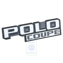 Emblème arrière POLO COUPE blanc sur fond noir pour VW Polo 2 86C Coupé (10/1981-09/1990)