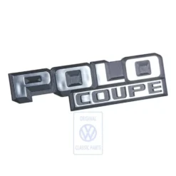 Emblème arrière POLO COUPE chromé sur fond noir pour VW Polo 2 86C Coupé (10/1981-09/1990)