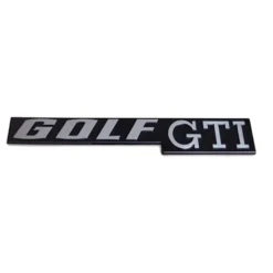 Emblème GOLF GTI argent sur fond noir de coffre pour VW Golf 1 GTI (06/1976-12/1983)