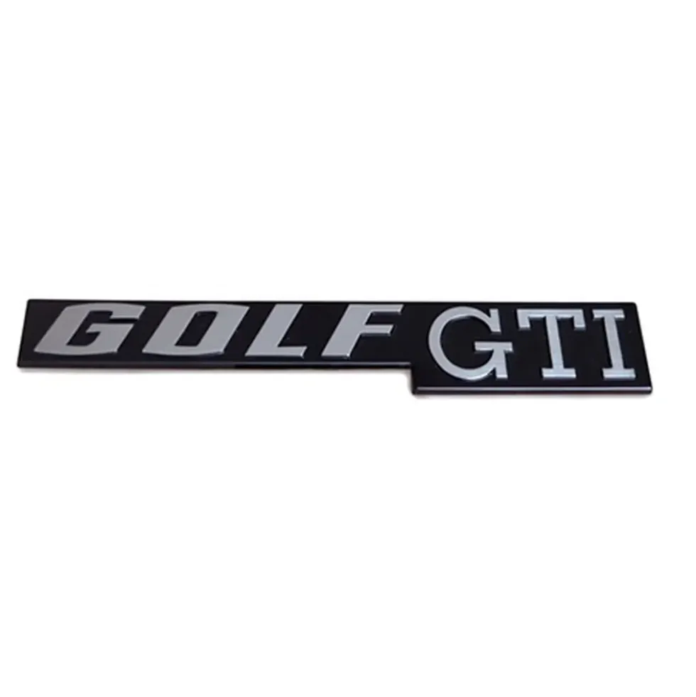 Emblème GOLF GTI argent sur fond noir de coffre pour VW Golf 1 GTI (06/1976-12/1983)