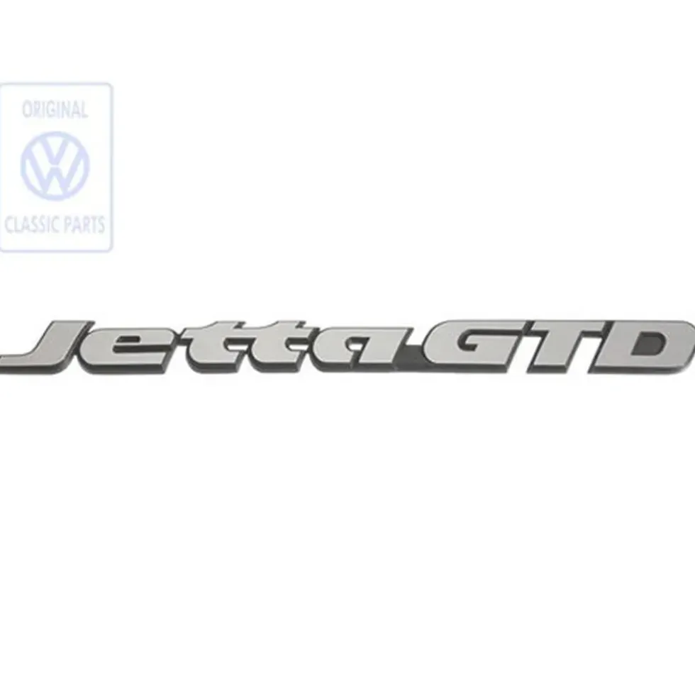 Emblème JETTA GTD chrome satiné sur fond noir pour face arrière de VW JETTA 2 finition GTD phase 2 (08/1987-07/1992)