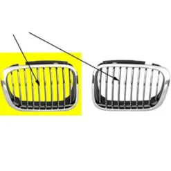 Grille de calandre droite chromée pour BMW Série 3 E46 Berline Touring phase 1 (-08/2001) et Compact (01/2001-12/2004) - côté passager