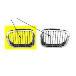 Grille de calandre droite noire pourtour chromé pour BMW Série 3 E46 Berline Touring phase 1 (-08/2001) et Compact (01/2001-12/2004) - côté passager