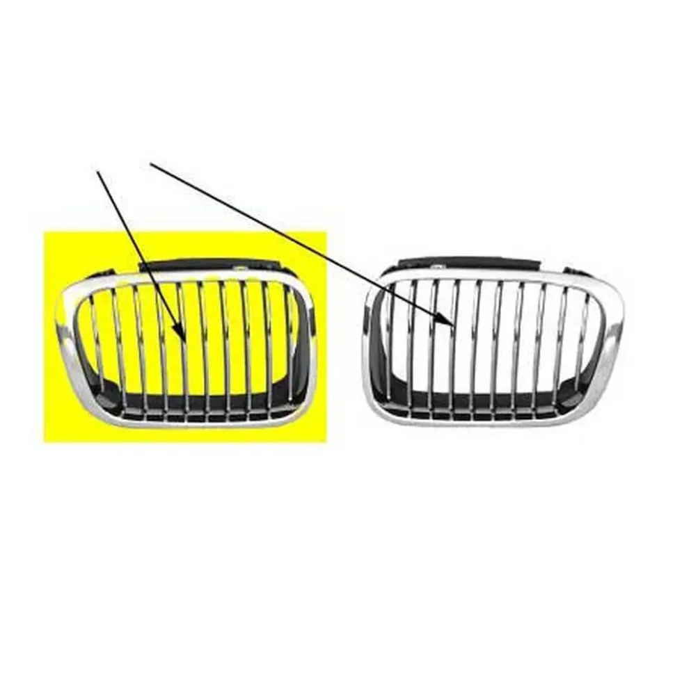 Grille de calandre droite noire pourtour chromé pour BMW Série 3 E46 Berline Touring phase 1 (-08/2001) et Compact (01/2001-12/2004) - côté passager