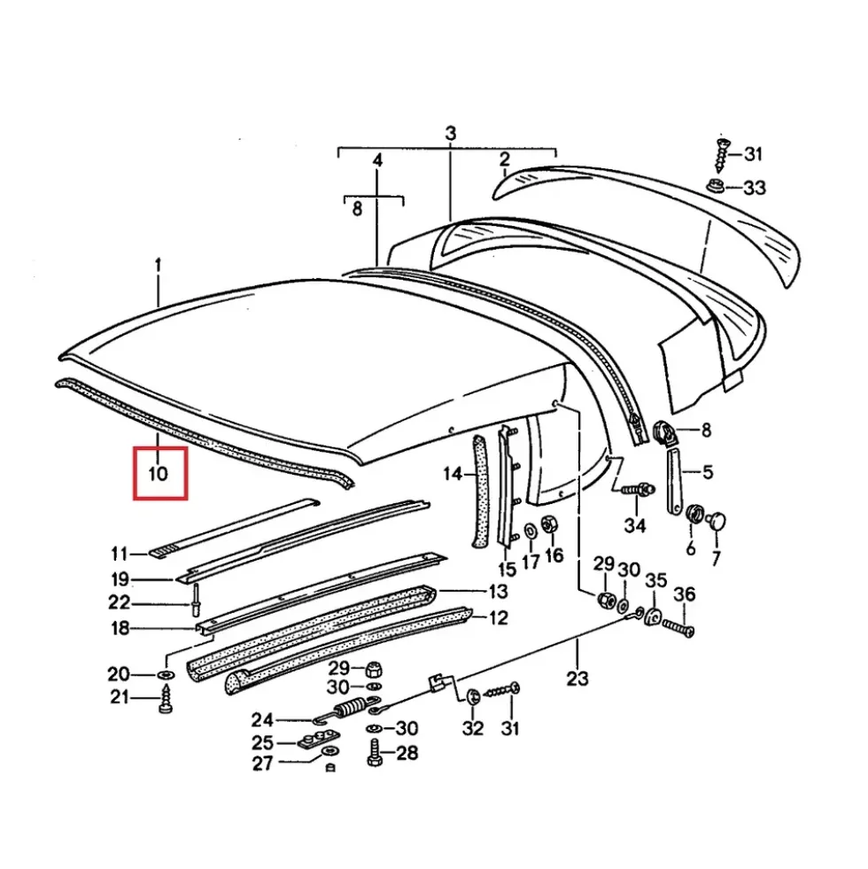 Joint avant de capote pour Porsche 911 type G cabriolet (1986-1989)