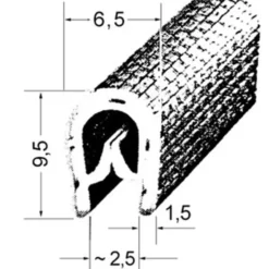Joint de finition noir en forme de "U" - 6,5 x 9,5 mm
