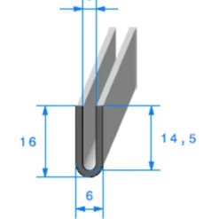 Joint de finition noir en forme de U - 6 x 16 mm