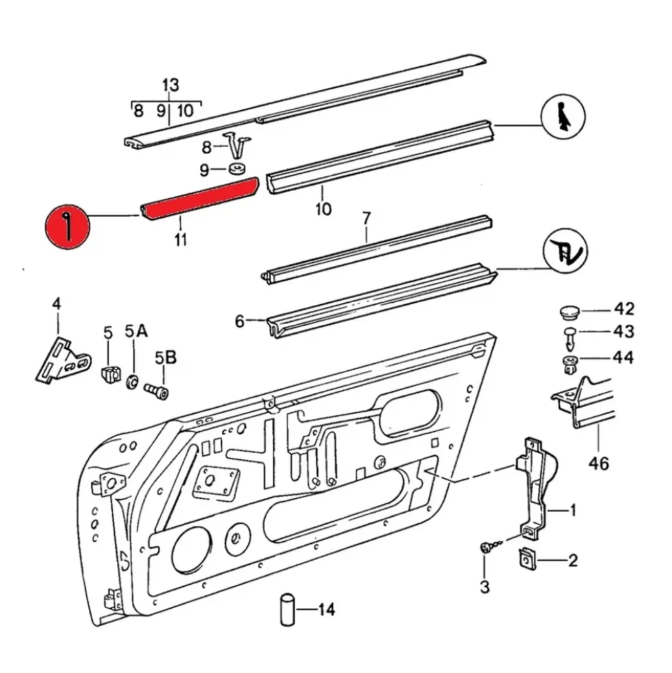 Joint de moulure supérieure de porte pour Porsche 911 type F et type G (1965-1989)