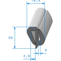 Joint de pare brise - 16,5 x 20 mm