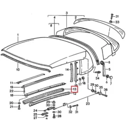 Joint intérieur supérieur gauche de capote pour Porsche 911 type G et 964 cabriolet (1986-1994)