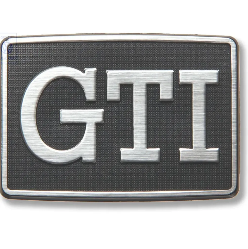 Sigle GTI argent sur fond noir d'aile avant pour VW Golf 2 et Jetta 2 GTI (08/1983-07/1992)