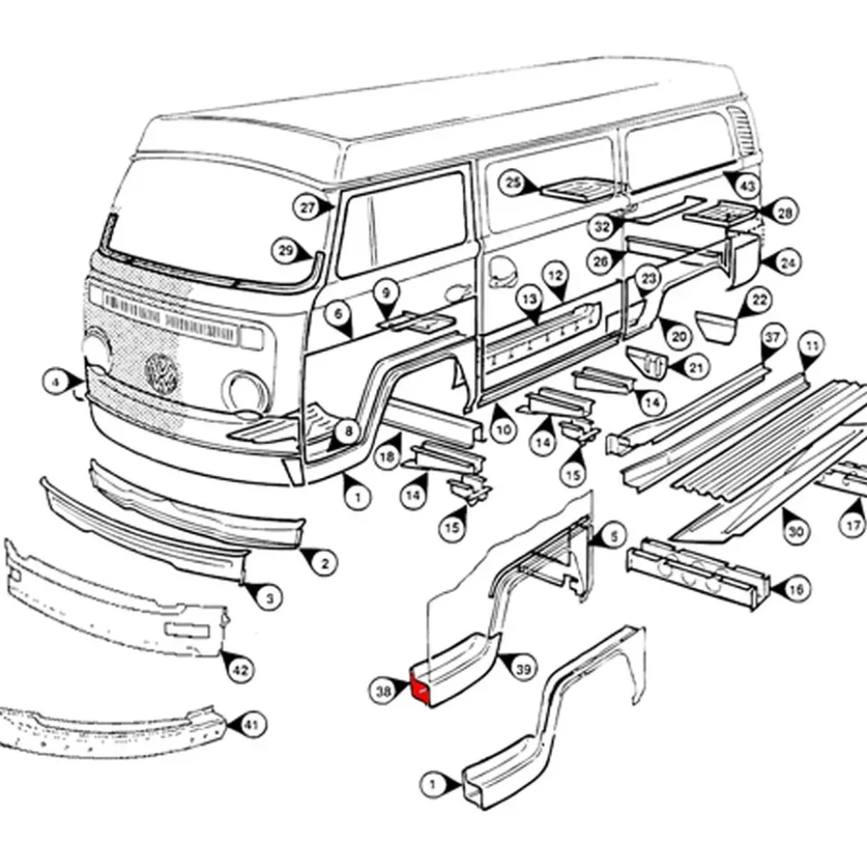 Tôle intérieure de marche avant gauche pour VOLKSWAGEN Combi Bay Window (08/1967-07/1972)