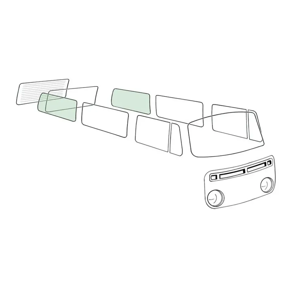 Vitre latérale arrière teintée verte pour VOLKSWAGEN Combi Bay Window (08/1967-07/1979)